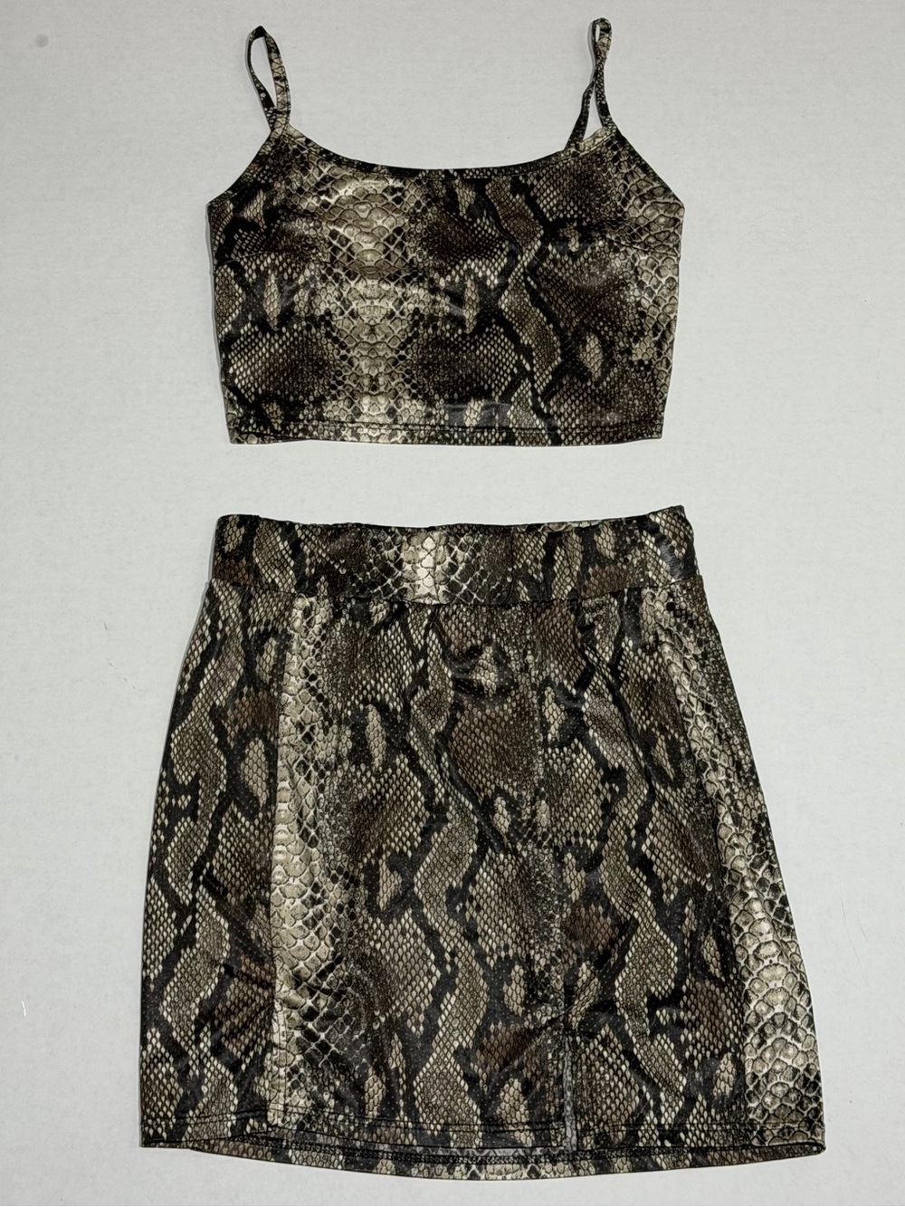 Fashion Nova Snake-Print Crop Top and Mini Skirt Set